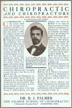 Dr B J Palmer School of Chiropractic Portrait in RARE 1914 Ad ...
