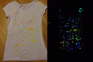 DIY Glow in the dark shirt: just splash liquid from inside glow sticks ...