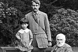 Trevelyan in 1910 with his eldest son, Theo, and father, Sir G. O ...