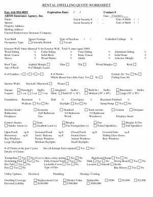 HOMEOWNERS QUOTE WORKSHEET - Arms Insurance Agency Inc. - DOC by ...