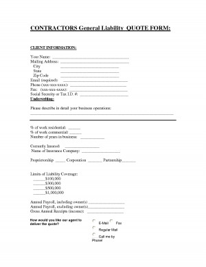 Commercial General Liability Quote Form - DOC