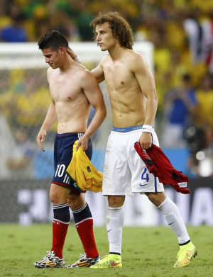 Brazil's David Luiz and Colombia's James Rodriguez walk side by side ...