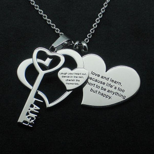 NECKLACES HEART & KEY ENGRAVED with INSPIRATIONAL QUOTATIONS