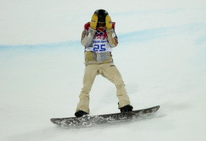 Shaun White of the U.S. reacts after crashing during the men’s ...