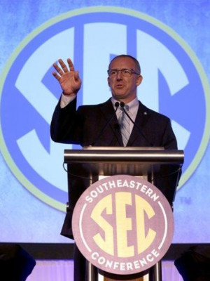 SEC Commissioner Greg Sankey speaks during SEC Media Days on Monday in ...