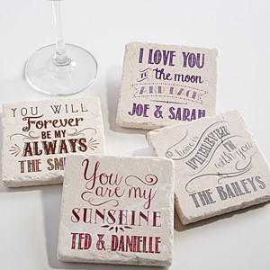 ... other with our Love Quotes Personalized Tumbled Stone Coaster Set