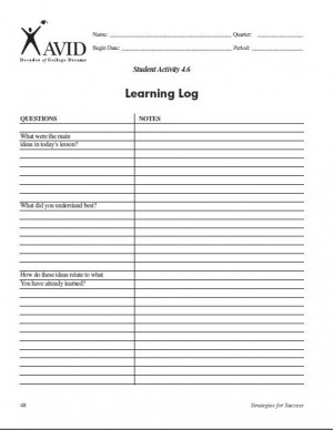 avid learning log sheet