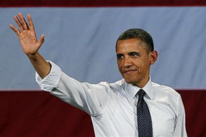 President Barack Obama waves as he leaves the stage after speaking at ...