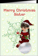 Merry Christmas Sister, little girl elf card - Product #1067683