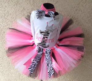 Girls Black Pink Zebra Princess Crown Number Tutu Outfit Set picture