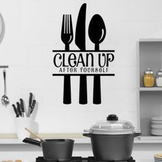 Clean Up After Yourself With Cutlery Wall Stickers Kitchen Art Decal ...