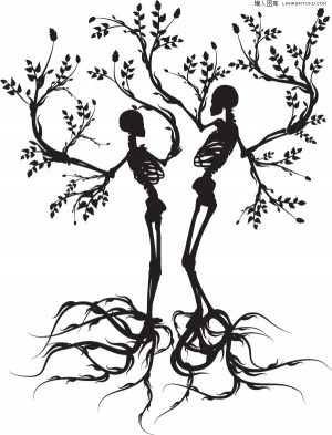 ... plants trees skeletons silhouette leaves branches dead trees vector
