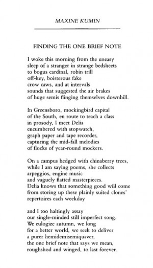 Maxine Kumin, Poetry , November 1990