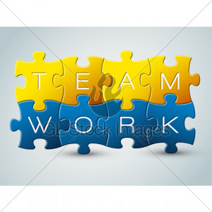 Vector Puzzle Teamwork Illustration Yellow An...