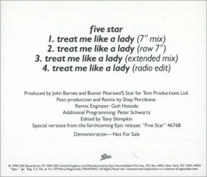 Five Star, Treat Me Like A Lady, USA, Promo, Deleted, CD single (CD5 ...