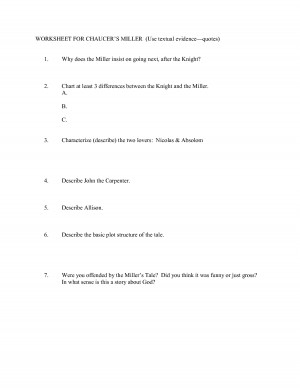 WORKSHEET FOR CHAUCER S MILLER (Use textual evidence quotes)