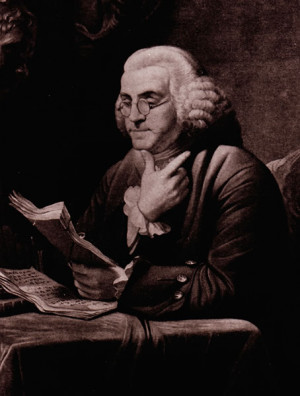 Above, a young Benjamin Franklin displaying the 