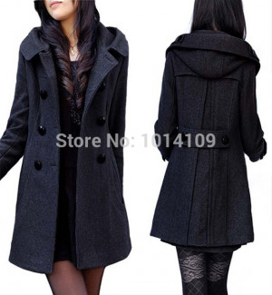 Long Black Pea Coat for Women