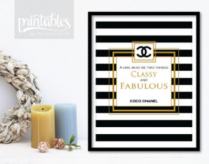 Coco Chanel Quote Printable Poster - Gold Print Black Stripes Wardrobe ...