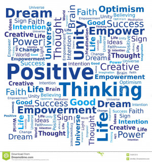 Word Cloud on Positive Thinking Theme in Blue Colors.