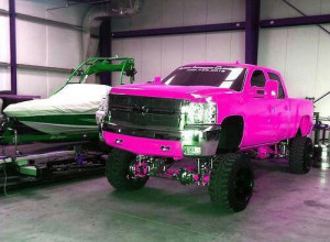 lifted chevy truck pink