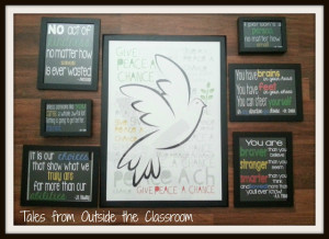 Using children's book quotes to build a gallery wall in a classroom.