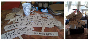 Print some pirate sayings on parchment and attach a popsicle stick et ...