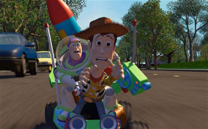 Toy Story 1: Woody and Buzz Lightyear chase the moving van as it ...