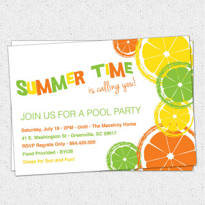 Citrus Invitations, Summer, Pool Party, Lemon, Lime, Orange, Birthday ...