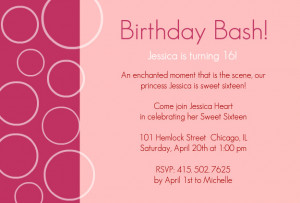 Pink Bubbles Sweet Sixteen Birthday Invitations