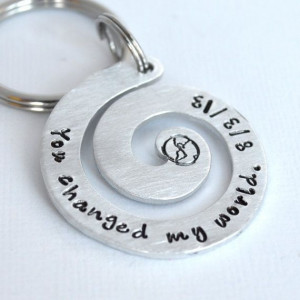 Hand Stamped Spiral Keychain | Quote Keychain | Husband Boyfriend Gift