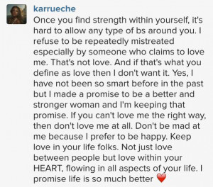 Karrueche Tran's post to Instagram after Chris Brown's concert diss
