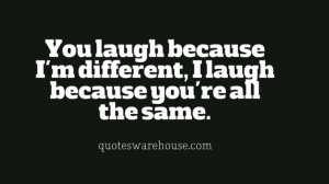 You laugh because I'm different, I laugh because you're all the same.