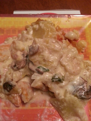 Seafood lasagna with mushrooms! Makes you want to slap somebody's.