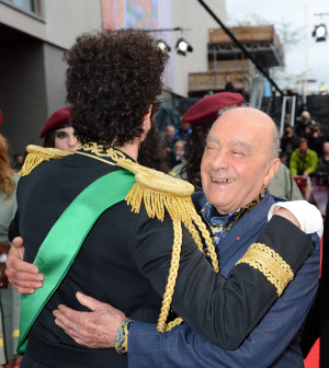 LONDON, ENGLAND - MAY 10: The Dictator hugs Mohammed Al Fayed at the ...