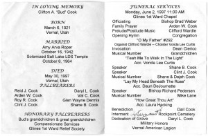 Clifton A. “Bud” Cook Funeral Program