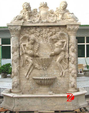 Roman Lion Statue Wall Fountain With Angels