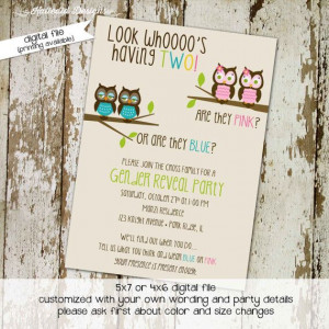 owl Twins Gender reveal invitation owl by katiedidesigns on Etsy, $13 ...