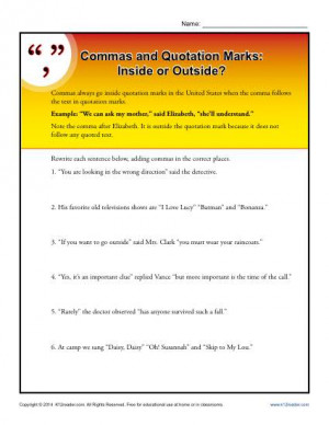 Commas and Quotations Marks Worksheet Practice Activty