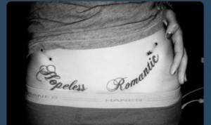 black and white, girl, hips, piercing, quote, tattoo