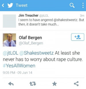 screen cap of a tweet in which a man with the handle @olaf_bergen says ...