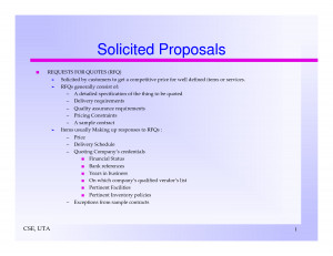 Solicited Proposals REQUESTS FOR QUOTES RFQ Solicited by customers by ...