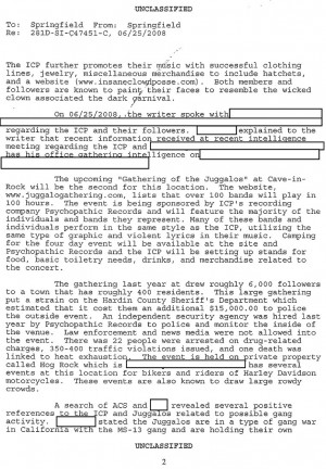 More documents released from the FBI about Juggalos / gangs