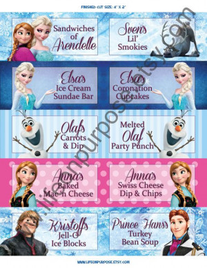 Frozen Birthday Party Food Tags on Etsy, $5.00