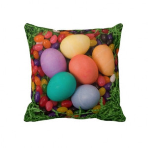 Easter Basket - Spring Colored Eggs Jelly Beans Throw Pillow