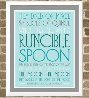 Runcible Spoon Quote Typography Print - 11x14 Aqua Kitchen Art ...