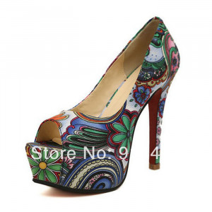 2013 autumn new fashion novelty retro floral print high heels red