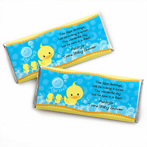 Twin Ducky Ducks - Personalized Baby Shower Candy Bar Wrapper Favors