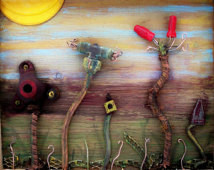 Salvage art Assemblage, Recycled wi ldflowers in reclaimed barnwood ...