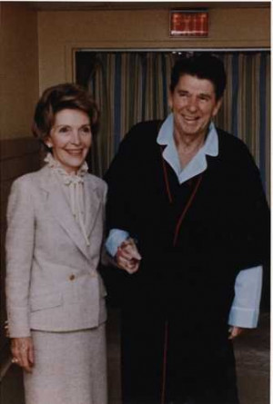 Ronald Reagan recovering from assassination attempt with wife, Nancy